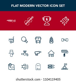 Modern, simple vector icon set with transport, sport, bus, lamp, light, projection, bulb, mask, snorkel, fitness, gun, war, exercise, vintage, water, workout, summer, strike, weapon, achievement icons