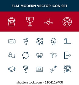 Modern, simple vector icon set with electricity, jug, light, online, handle, sport, ocean, bucket, pottery, refresh, tool, vase, reload, computer, plane, laboratory, sea, travel, aircraft, web icons