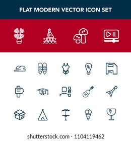 Modern, simple vector icon set with computer, edible, woman, beacon, map, direction, fashion, seamark, sea, university, task, lighthouse, hat, mushroom, diskette, education, location, button,  icons