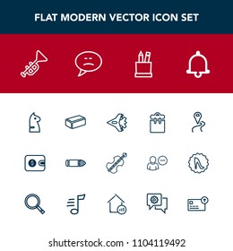 Modern, simple vector icon set with notification, people, game, jet, professional, map, location, money, chess, military, weapon, jazz, sound, navigation, material, bullet, cash, gun, road, bell icons