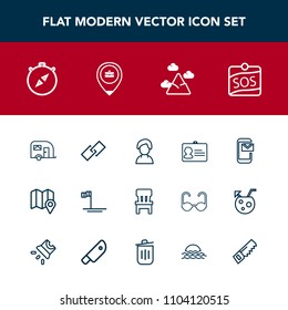 Modern, simple vector icon set with email, room, transport, interior, blue, ocean, label, person, comfortable, north, identity, map, female, compass, travel, transportation, location, baja, sign icons