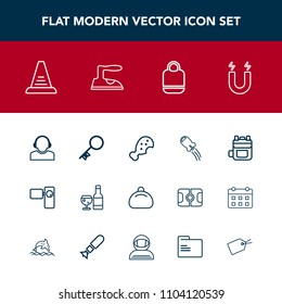 Modern, simple vector icon set with red, up, rocket, field, spaceship, team, retro, step, alcohol, concept, service, door, movie, domestic, house, wine, leather, security, support, key, meal icons
