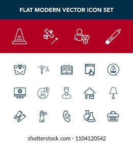Modern, simple vector icon set with lock, setting, airplane, internet, website, account, technology, book, concept, wing, click, business, education, step, profile, money, office, construction icons