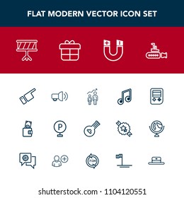 Modern, simple vector icon set with business, dollar, present, progress, purse, growth, road, finger, note, gift, direction, field, marine, lot, people, boat, megaphone, web, pointing, wallet icons