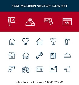 Modern, simple vector icon set with light, rent, kitchen, shattered, america, balance, construction, window, internet, national, lighthouse, arrow, ocean, crash, utensil, web, nation, card, sea icons