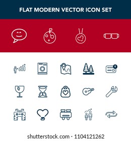 Modern, simple vector icon set with machine, love, road, speech, shattered, currency, map, cash, laundry, timer, personal, success, object, sun, glass, style, message, washer, location, window icons