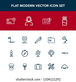 Modern, simple vector icon set with electricity, money, blue, spaceship, baja, credit, cable, folder, file, write, direction, ocean, usb, education, paper, pen, business, north, craft, nature icons