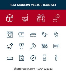 Modern, simple vector icon set with medicine, home, winner, quad, chat, award, screwdriver, laundry, work, weapon, technology, message, hour, achievement, bomb, cube, wheel, clean, first, clock icons