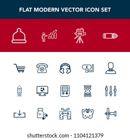 Modern, simple vector icon set with diving, home, video, gun, cell, sound, big, music, hat, tower, bullet, cap, headset, glass, cart, telephone, business, male, camera, retail, weapon, london icons