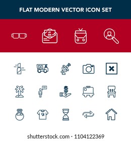 Modern, simple vector icon set with summer, online, post, leaf, beauty, lens, leather, red, palm, space, dump, truck, photo, dumper, style, fashion, life, chat, tree, bag, closed, sun, tipper icons