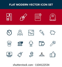Modern, simple vector icon set with forest, cafe, location, drink, travel, time, monster, hygiene, contract, care, money, brush, watch, rocket, cup, real, character, environment, timer, health icons