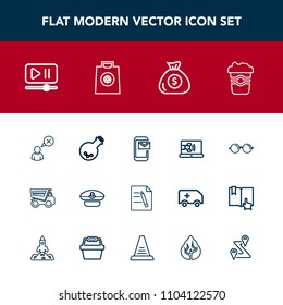 Modern, simple vector icon set with navy, medicine, cap, paper, interface, hat, cup, optical, file, glasses, call, coffee, captain, phone, tipper, cafe, email, drink, money, eyeglasses, office icons