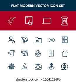 Modern, simple vector icon set with air, workout, environment, office, file, money, list, finance, fitness, musical, account, helicopter, nature, sky, document, luggage, landscape, timer, clock icons