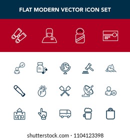 Modern, simple vector icon set with justice, music, watch, stereo, boat, dolphin, animal, vision, fahrenheit, temperature, law, map, globe, planet, glasses, water, bat, lawyer, tape, medicine icons