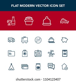 Modern, simple vector icon set with highway, paper, sale, folder, red, hat, left, retail, airport, buy, coin, office, gift, cap, white, ocean, label, investment, travel, bank, alcohol, ship, bag icons