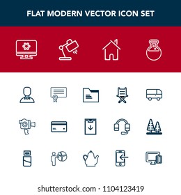 Modern, simple vector icon set with film, success, plastic, setting, debit, web, table, lamp, template, office, certificate, furniture, transportation, road, profile, medicine, card, equipment icons
