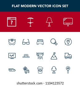 Modern, simple vector icon set with insect, wing, cap, envelope, medical, message, double, hat, technology, business, interior, medicine, bedroom, unknown, magnifying, letter, light, post, lamp icons