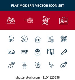 Modern, simple vector icon set with cooking, home, card, finance, medical, house, ambulance, business, satellite, young, pin, bbq, map, internet, car, global, girl, technology, network, banking icons