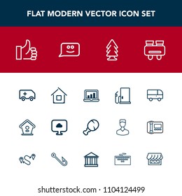 Modern, simple vector icon set with hand, computer, snack, up, vision, fast, bird, oil, laptop, speed, transportation, chart, car, screen, birdhouse, spy, medical, wooden, rescue, success, gas icons