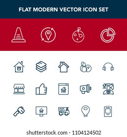 Modern, Simple Vector Icon Set With Technology, Concept, Architecture, Sign, Information, Music, Home, Ladder, Building, Space, Audio, Sound, Planet, Flag, Telephone, Real, Moon, Astronaut, Ball Icons