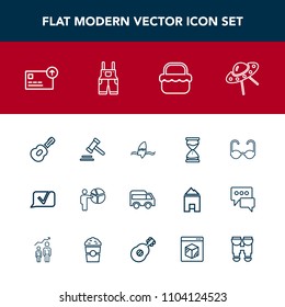 Modern, simple vector icon set with spaceship, spacecraft, sand, move, lawyer, surfer, time, sun, law, highway, ocean, cash, currency, hourglass, meeting, presentation, business, communication icons