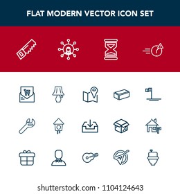 Modern, simple vector icon set with mexico, business, blue, table, bird, ocean, download, wrench, lamp, hammer, receipt, beach, tool, travel, spanner, birdhouse, building, construction, wooden icons