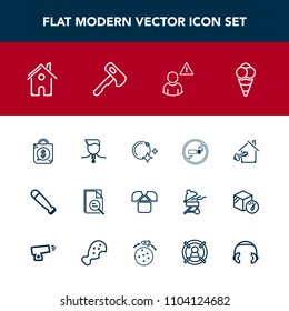 Modern, simple vector icon set with medal, food, ball, star, price, equipment, estate, fashion, bat, tobacco, zoom, house, axe, network, wood, winner, building, tool, cigarette, alarm, no, moon icons