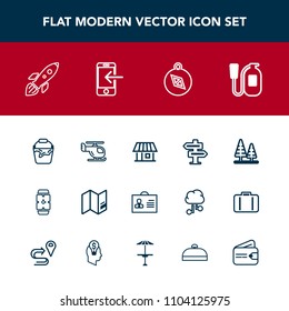 Modern, simple vector icon set with science, home, container, helicopter, transport, hand, nature, rocket, estate, space, clock, female, map, person, bucket, internet, landscape, time, air, sky icons