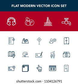 Modern, simple vector icon set with pin, location, fan, audio, job, online, sea, pay, road, cabinet, game, faucet, ocean, check, sound, document, home, boat, technology, food, ball, checklist icons