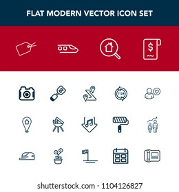 Modern, simple vector icon set with support, music, cooking, web, tool, train, operator, sound, barbecue, meat, sign, call, kitchen, profile, travel, pin, search, spatula, road, home, download icons