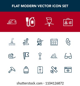 Modern, simple vector icon set with location, route, time, map, technology, mobile, calendar, tower, person, road, bbq, profile, america, female, schedule, architecture, winner, meat, nation icons