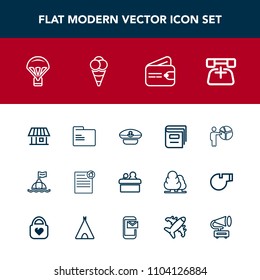 Modern, simple vector icon set with real, sky, buoy, sailor, public, call, file, money, conference, hat, book, businessman, finance, presentation, parachuting, education, office, extreme, folder icons