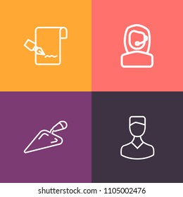 Modern, simple vector icon set on colorful background with operator, wrench, business, woman, construction, sign, checklist, check, instrument, support, headset, note, human, avatar, technology icons