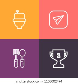 Modern, simple vector icon set on colorful background with food, lavatory, communication, wc, room, web, mail, closet, kitchen, award, phone, email, knife, spoon, table, send, ribbon, internet icons