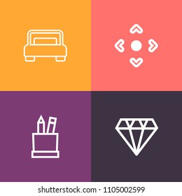 Modern, simple vector icon set on colorful background with fashion, gemstone, bedroom, double, element, stationery, bed, technology, modern, background, home, arrow, brilliant, comfortable, room icons