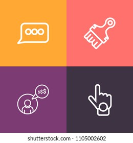 Modern, simple vector icon set on colorful background with arm, direction, paintbrush, border, female, human, freelance, freelancer, person, hand, press, texture, element, chat, online, gesture icons