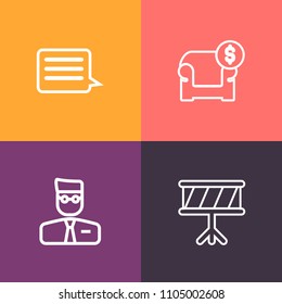 Modern, simple vector icon set on colorful background with sign, business, email, profile, saxophone, instrument, orchestra, furniture, violin, send, social, network, house, guitar, musical, tag icons