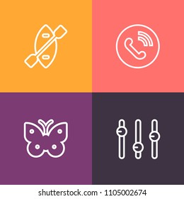 Modern, simple vector icon set on colorful background with old, water, colorful, river, telephone, gender, sport, canoe, boat, contact, wooden, travel, fly, paddle, white, circle, call, nature icons