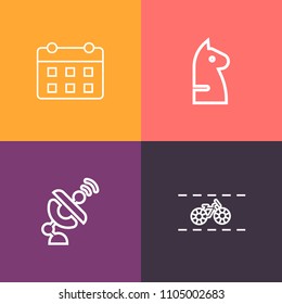 Modern, simple vector icon set on colorful background with sport, horse, bicycle, date, success, science, chess, wheel, global, dish, play, ride, competition, system, black, timetable, strategy icons
