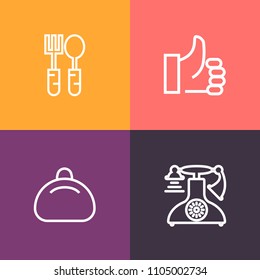 Modern, simple vector icon set on colorful background with restaurant, white, fashion, cutlery, ok, spoon, concept, accessory, telephone, sign, fork, knife, finger, eat, talk, modern, dinner, up icons