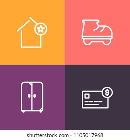 Modern, simple vector icon set on colorful background with credit, leisure, interior, office, rent, house, people, residential, web, female, payment, amusement, bank, young, apartment, building icons