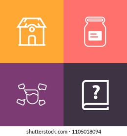 Modern, simple vector icon set on colorful background with container, home, product, script, vintage, exterior, blank, tin, door, packaging, boy, calligraphy, can, silver, fashion, real, casual icons
