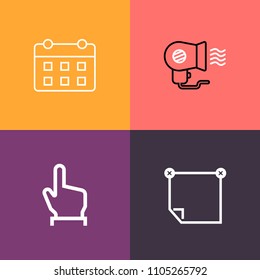 Modern, simple vector icon set on colorful background with pointer, dryer, hot, month, event, people, hand, memo, office, post, calendar, day, finger, note, button, press, time, white, plan, fan icons