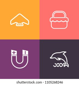 Modern, simple vector icon set on colorful background with north, sky, high, magnet, parachuting, food, grass, wildlife, landing, dolphin, meal, jump, mammal, wild, jumper, air, skydiver, nature icons
