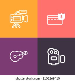 Modern, simple vector icon set on colorful background with banking, cash, concert, equipment, bank, music, professional, sound, finance, media, financial, investment, modern, lens, business icons