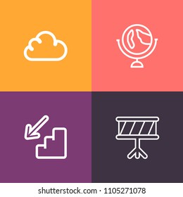 Modern, simple vector icon set on colorful background with walk, globe, global, travel, network, earth, sky, computing, map, white, planet, weather, drum, upstairs, continent, world, graphic, up icons