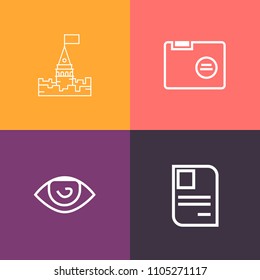 Modern, simple vector icon set on colorful background with kingdom, old, information, object, nose, human, ear, business, security, king, white, personal, id, plastic, card, folder, mountain icons