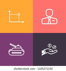 Modern, simple vector icon set on colorful background with armor, people, job, tank, woman, armored, work, employment, geometry, element, currency, business, hand, office, payment, abstract, art icons