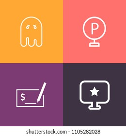 Modern, simple vector icon set on colorful background with evil, transportation, white, street, car, ghost, mystery, transport, night, check, dark, pay, hand, city, money, automobile, shape, lot icons