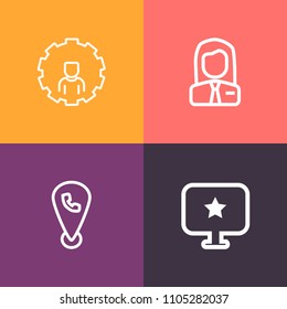Modern, simple vector icon set on colorful background with work, employee, mobile, concept, network, account, application, technology, smartphone, password, man, internet, decoration, computer icons